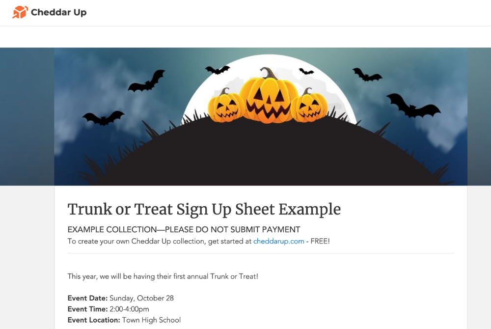 trunk or treat sign up sheet